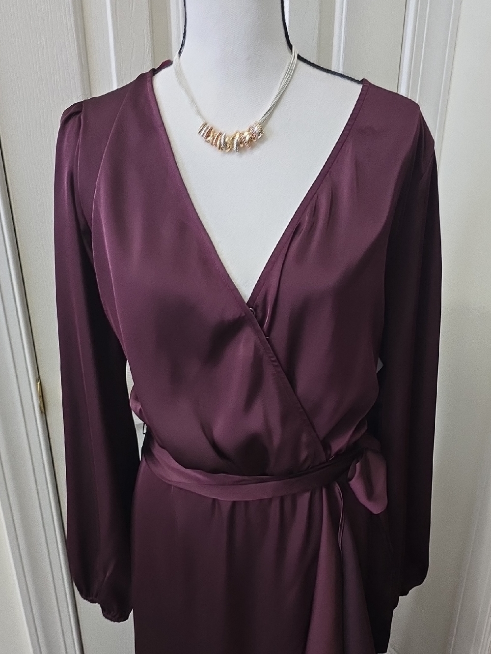 PREMIER AMOUR BRAND WOMENS BEAUTIFUL LONG DEEP PLUM "WRAP" EVENING DRESS SIZE 16